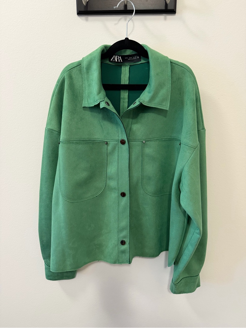 Zara Green Button-Front Suede Effect Jacket